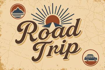 Obraz premium Nostalgic Road Trip. Road Trip. vintage serif script with aged paper effect, shadowed letters, nostalgic print