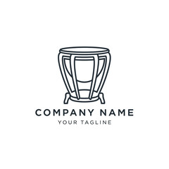 Minimalist line art logo featuring a timpani drum on a stand, with placeholder text below.