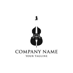 A minimalist black and white logo featuring a stylized cello or double bass, with a tuning fork created in the negative space.