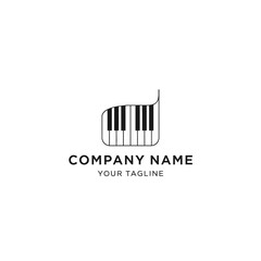 Minimalist piano keyboard logo design for music company.