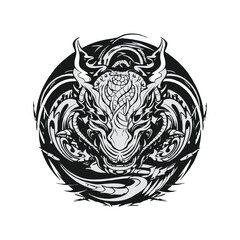 Tribal Dragon Head Circle Tattoo Design Vector
