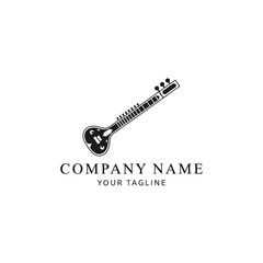 A black and white logo design featuring a traditional Indian sitar musical instrument on a clean white background.