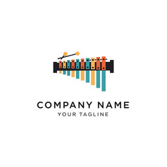 Colorful xylophone logo design with mallets and placeholder text for a company name and tagline.