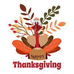 Happy Thanksgiving Day Holiday Cute Cartoon Turkey