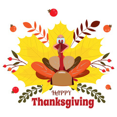 Thanksgiving Day Cute Cartoon Turkey Autumn Maple Leaf