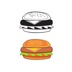 Bundle set illustration of burger with sesame meat ham and cheese isolated icon symbol logo
