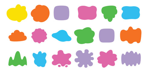 Abstract organic blob shapes kit. Fluid wavy round forms and soft liquid doodle elements. Modern oval background vector illustration