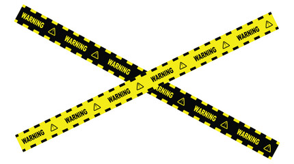 Caution tape with warning symbols, cross-shaped on white