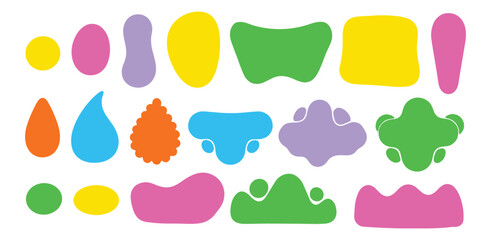 Abstract organic blob shapes set design. Fluid wavy round forms and soft liquid doodle elements. Modern oval background vector illustration