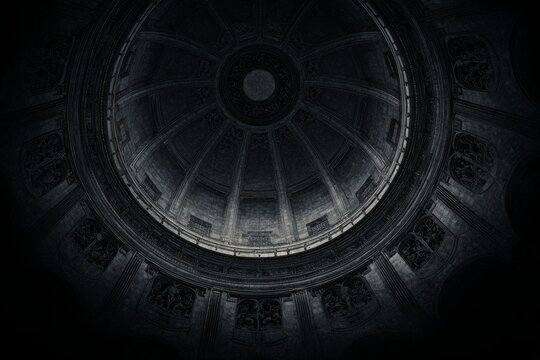Gothic architectural dome viewed from below, showcasing intricate details and dramatic lighting - Powered by Adobe
