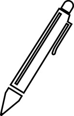 Black pen, pencil, writing instrument, and stationery icon minimalist office tool and education symbol in line style, isolated vector for design and print