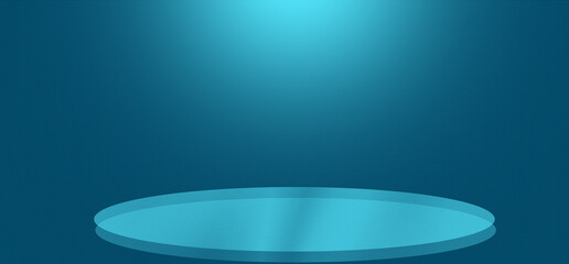 Blue gradient background with spotlight and round podium platform for product display