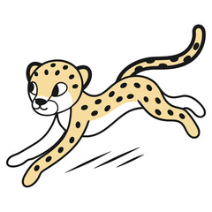 Cartoon cheetah running with a dynamic pose and playful expression  