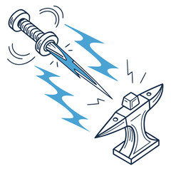 A sword is being forged on an anvil