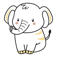 Cute cartoon elephant character sitting and smiling with pink cheeks  