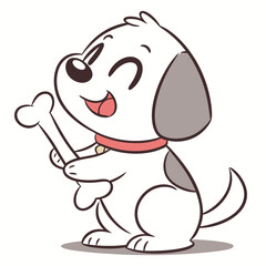 Happy cartoon dog holding a bone and smiling joyfully  