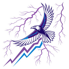 Eagle flying with lightning