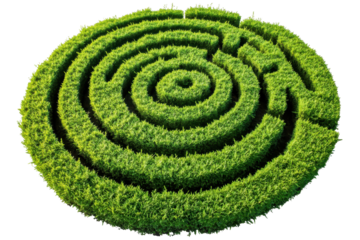 Unique green spiral maze design showcases creativity and craftsmanship in natural landscaping at a garden venue