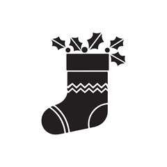 Christmas Stocking Icon – Festive Holiday Decoration with Holly Leaves and Berries for Winter Celebration and Christmas Graphic Design