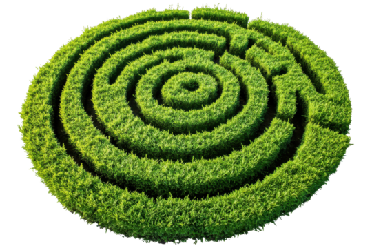 Unique green spiral maze design showcases creativity and craftsmanship in natural landscaping at a garden venue