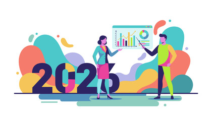 Future 2026 business analysis and strategy presentation illustration by a professional team