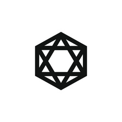 Geometric black hexagon with intersecting triangles forming a star pattern symbolizing balance, structure, and precision