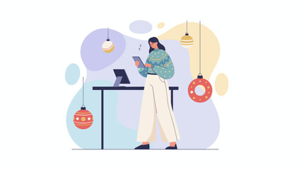 Exhausted female worker suffering from holiday burnout while using a digital tablet