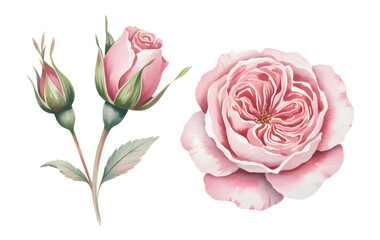 Hand painted vintage rose flower in soft botanical watercolor art.
