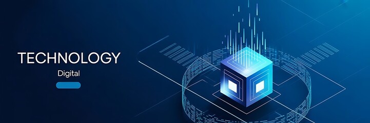 AI isometric futuristic chip with electric circuit wires on technology background. Artificial Intelligence hologram logo on light glowing semiconductor. Tech bg. Data flow