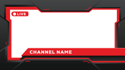 A red and black streaming overlay with a channel name banner