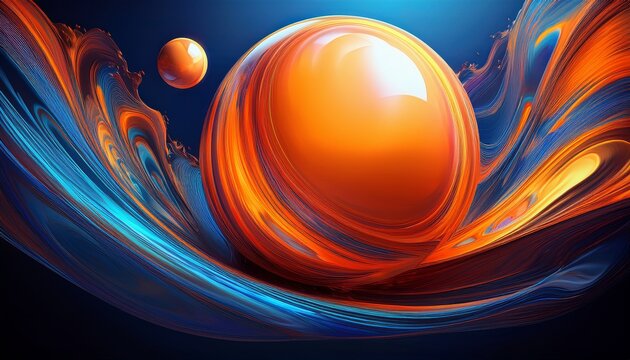 a radiant sphere floats against a backdrop of flowing colors balancing bright orange with deep blue ai generated
