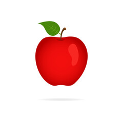 Bright red apple with a green leaf on a white background showcasing fresh fruit.  Stock Vector 