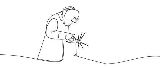One continuous steel welder in simple linear style Vector illustration in doodle style Editable stroke.