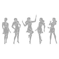 Collection. Silhouette of a woman in style. The girl is slim and beautiful. Lady suitable for aesthetic decor, posters, stickers, logo. Vector illustration set