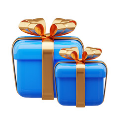 3D Render of Blue Gift Boxes with Gold Ribbons