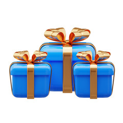 3D Render of Blue Gift Boxes with Gold Ribbons