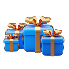3D Render of Blue Gift Boxes with Gold Ribbons