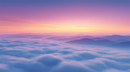 Fototapeta premium Vibrant sunset sky above clouds with gradient colors, concept of peace, freedom and beauty of nature.