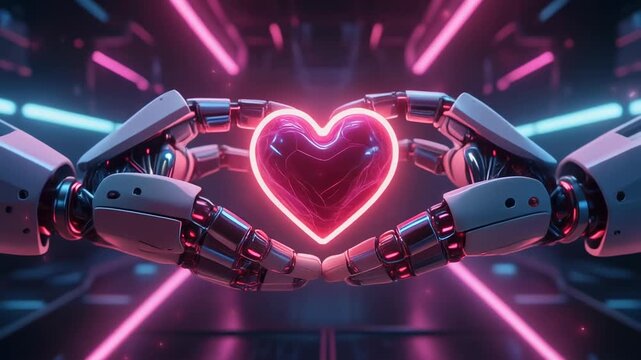 Robotic Hands Assembling Glowing Heart Energy Core