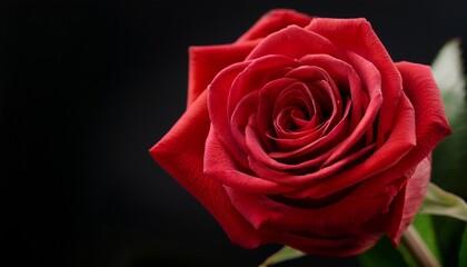 macro shot of a red rose against a dark black background