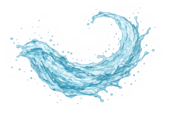 Water splash liquid forming a wave shape, transparent blue aqua element for refreshment and purity concepts