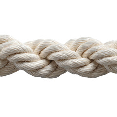 Straight line of thick white twisted nautical rope. Isolated on transparent background, png