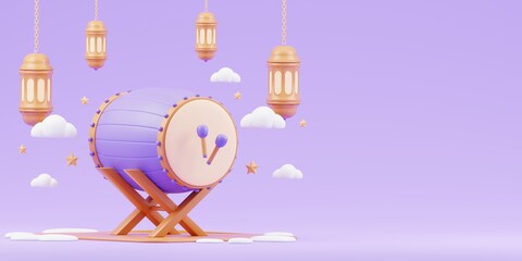 3D Render of Ramadan Drum and Lanterns