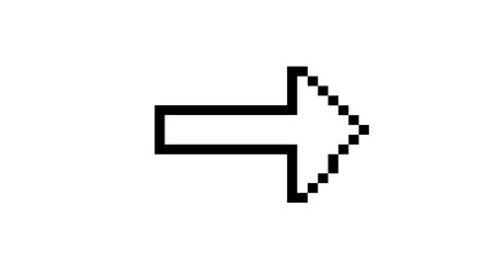 Pixelated right arrow icon in black outline on white background