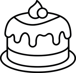 Chocolate Cake Line Drawing with Cherries and Cream on Plate for Bakery and Celebration Design