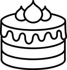 Chocolate Cake Line Drawing with Cream Topping and Wavy Icing for Bakery and Dessert Design