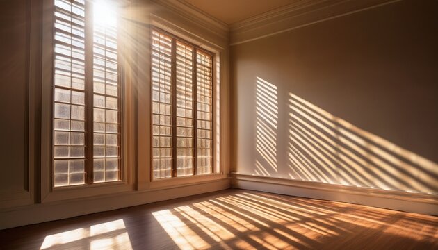 sunlight filters in unseen projecting a structured lattice of mullion shadows onto a smooth neutral wall the grid pattern introduces symmetry and rhythm while tonal shifts add cinematic depth the
