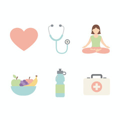 Simple Flat Style Health and Wellness Concept Elements Illustration