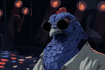 Anime-Style Cool Turkey with Sunglasses on Stage – Stylish Turkey Under Spotlights