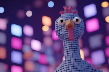 Funky Turkey Vibes, 3D Pixel Turkey at Disco Party – Surreal Cute Turkey with Neon Lights & Retro Vibes